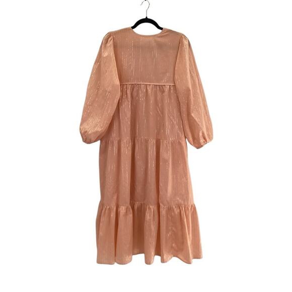 Emerson Fry India Collection Heirloom Dress Peach Silver Lurex Size XS Small - Picture 9 of 16
